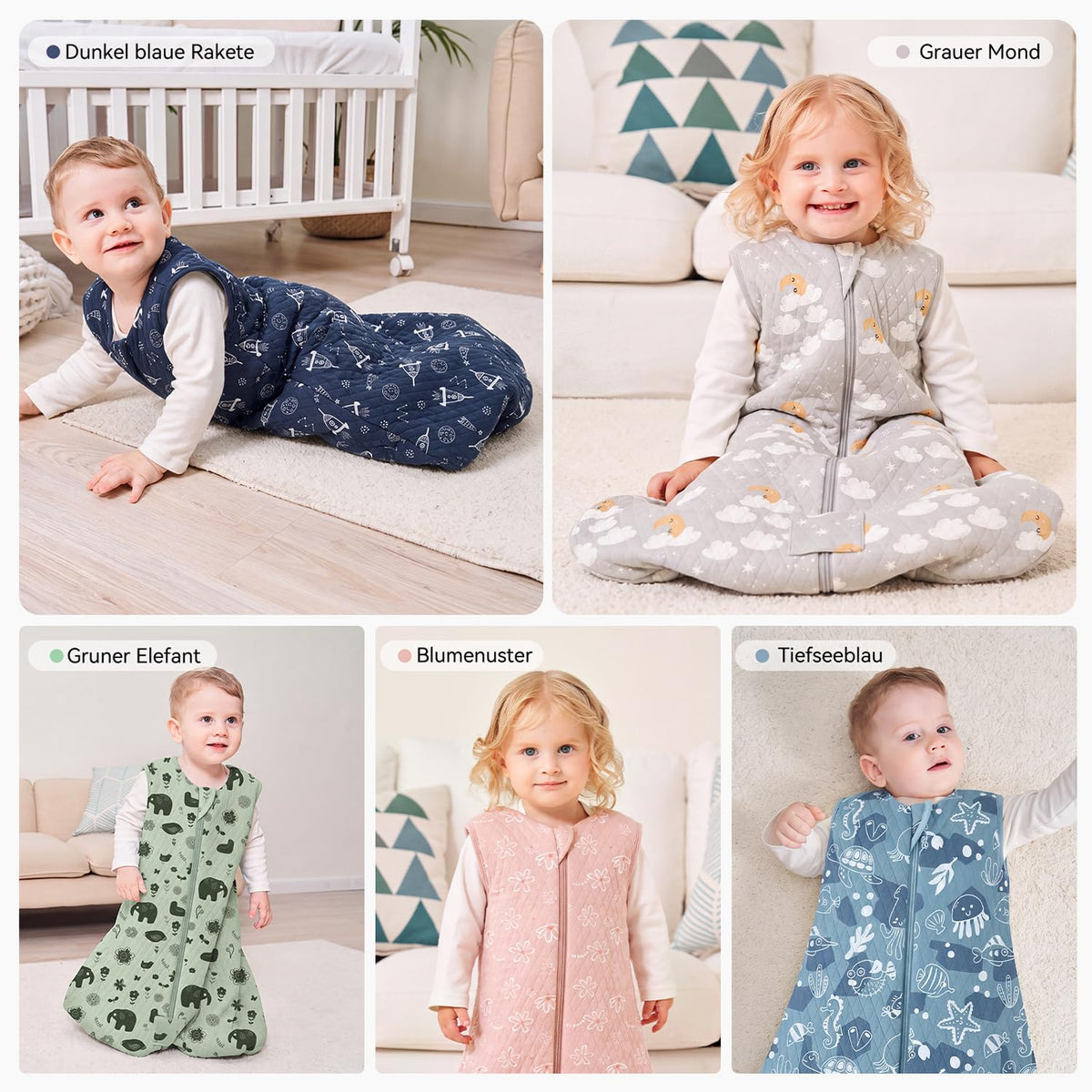 Yoofoss Babyschlafsack Winter Baumwolle 2.5 Tog 67cm 0-6 Monate Meeresblau warm