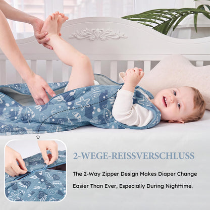 Yoofoss Babyschlafsack Winter Baumwolle 2.5 Tog 67cm 0-6 Monate Meeresblau warm