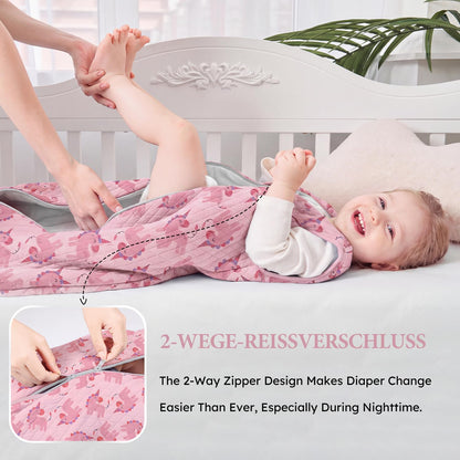 Yoofoss Winterschlafsack Baby 2.5 Tog 67cm 0-6 Monate Baumwolle Einhornrosa warm atmungsaktiv