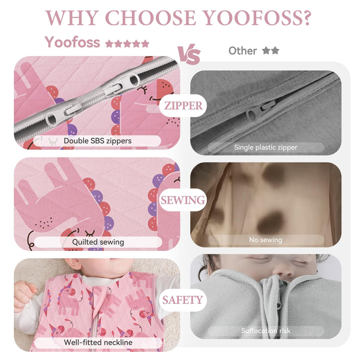 Yoofoss Winterschlafsack Baby 2.5 Tog 67cm 0-6 Monate Baumwolle Einhornrosa warm atmungsaktiv