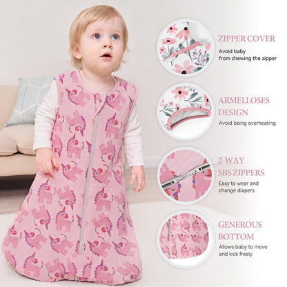 Yoofoss Winterschlafsack Baby 2.5 Tog 67cm 0-6 Monate Baumwolle Einhornrosa warm atmungsaktiv