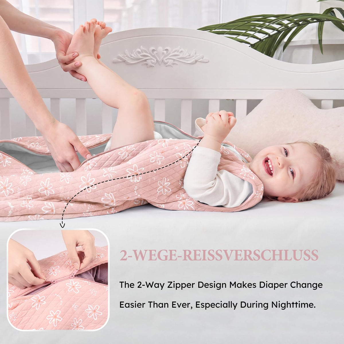Yoofoss Babyschlafsack Winter 2.5 Tog 67cm 0-6 Monate Baumwolle rosa Blumenmuster
