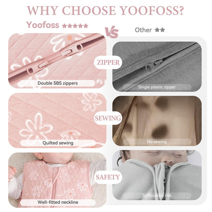 Yoofoss Babyschlafsack Winter 2.5 Tog 67cm 0-6 Monate Baumwolle rosa Blumenmuster