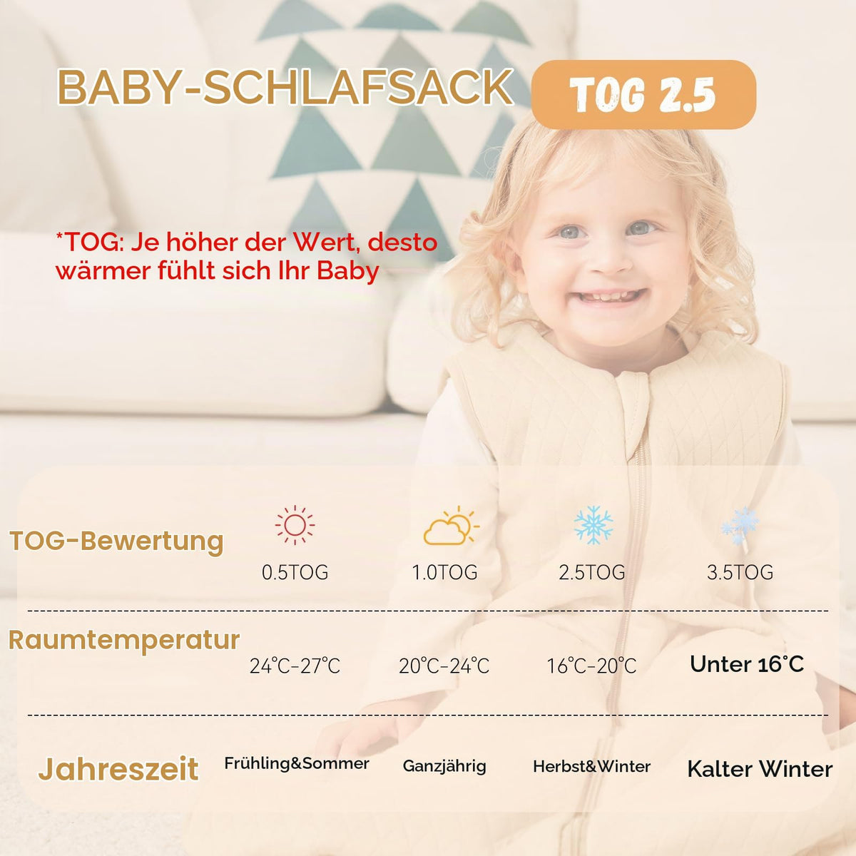 Yoofoss Winterschlafsack Baby 2.5 Tog 67cm 0-6 Monate Baumwolle warm Khaki