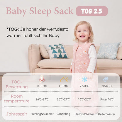Yoofoss Babyschlafsack Winter 2.5 Tog 67cm 0-6 Monate Baumwolle rosa Blumenmuster
