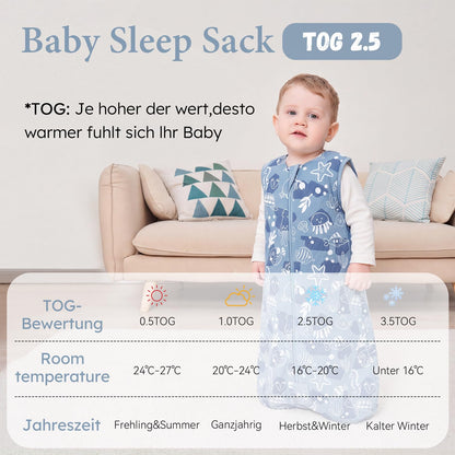Yoofoss Babyschlafsack Winter Baumwolle 2.5 Tog 67cm 0-6 Monate Meeresblau warm